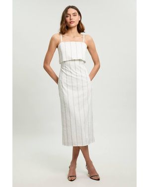 Karen Millen Textured Pinstripe Bandeau Tailored Midi Dress - White