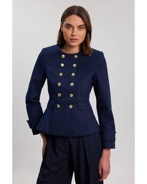 Karen Millen Cotton Tailored Button Detail Peplum Blazer - Blue