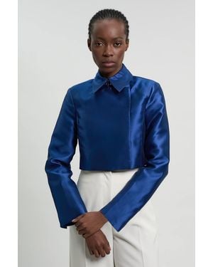 Karen Millen Petite Forever Satin Twill Cropped Wrap Tailored Jacket - Blue