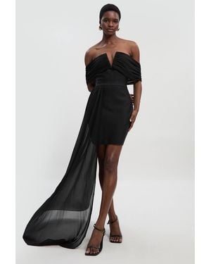 Karen Millen Figure Form Bandage Knit Woven Bardot And Skirt Detail Dress - Black