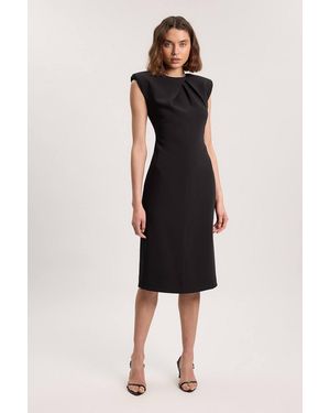 Karen Millen Tailored Sleeveless Neck Detail Pencil Midi Dress - Black