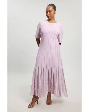 Karen Millen Plus Size Viscose Blend Filament Full Skirt Knit Short Sleeve Midi Dress - Pink