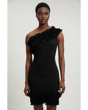 Karen Millen Drama Ruffle Asymmetric Mini Dress - Black