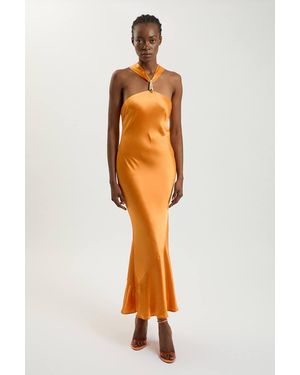 Karen Millen Viscose Satin Halter Neck Maxi Dress - Orange