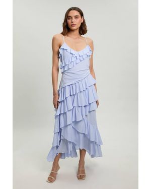 Karen Millen Frill Detail Viscose Maxi Dress - Blue