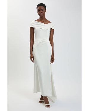 Karen Millen Petite Tailored Satin Drape Asymmetric Maxi Fishtail Dress - White