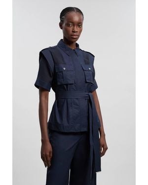 Karen Millen Utility Organdie Pocket Detail Woven Top - Blue