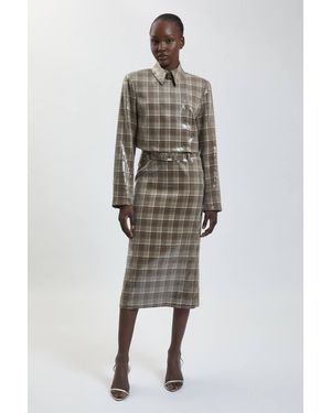 Karen Millen Sequin Tailored Belted Midi Skirt - Brown