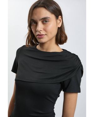 Karen Millen Viscose Jersey Wrap Overlay Top - Black
