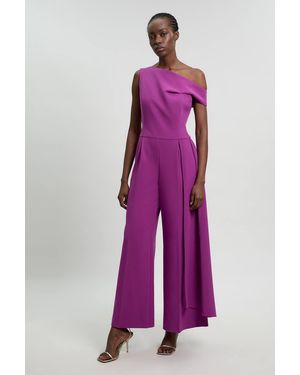 Karen Millen Compact Stretch Asymmetric Neck Wide Leg Jumpsuit - Purple