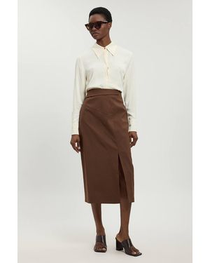 Karen Millen Tailored Fold Detail Midi Skirt - Natural
