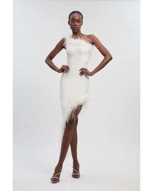 Karen Millen Petite Feather Figure Form Bandage Knit Maxi Dress - White