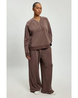 Karen Millen Plus Size Premium Luxe Wide Leg Jogger Trouser - Brown