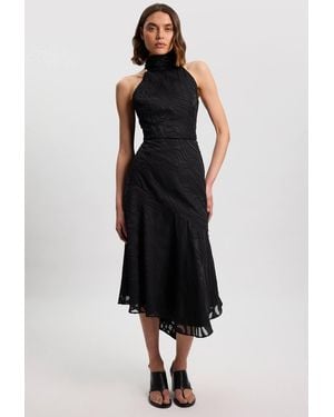 Karen Millen Slub Self Stripe Panelled Woven Skirt - Black