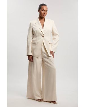 Karen Millen Plus Size Tailored Linen Single Breasted Blazer - Natural