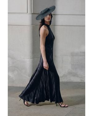 Karen Millen Stripe Fabric Detail Fluid Halter Maxi Dress - Black