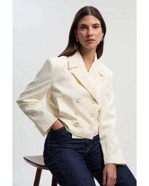 Karen Millen Tailored Tux Fitted Double Breasted Jacket - Natural