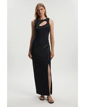 Karen Millen Embellished Figure Form Bandage Sleeveless Knit Maxi Dress - Black