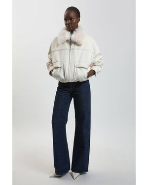 Karen Millen Faux Leather Mix Short Bomber Jacket - Blue