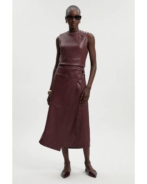 Karen Millen Faux Leather Tie Detail Wrap Midi Skirt - Purple
