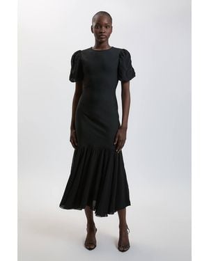 Karen Millen Bandage Figure Form Chiffon Sleeve Knit Dress - Black