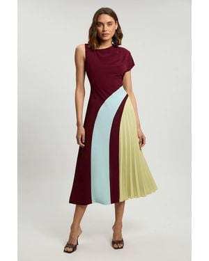 Karen Millen Soft Tailored Colour Block High Neck Pleated Midi Dress
