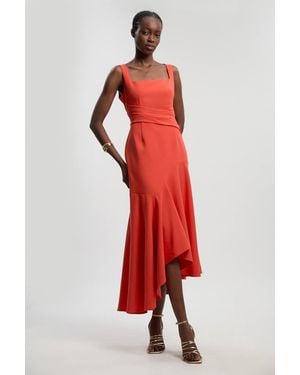 Karen Millen Compact Stretch Strappy Asymmetric Hem Maxi Dress - Red
