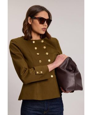 Karen Millen Cotton Tailored Button Detail Peplum Blazer - Brown