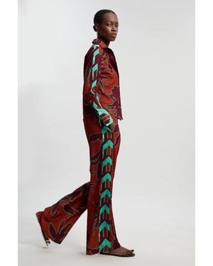 Karen Millen Western Printed Twill Woven Straight Trousers - Red