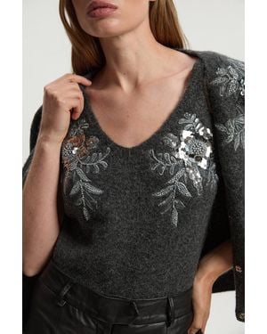 Karen Millen Archive Floral Embellished Cosy Wool Blend Camisole Top - Black
