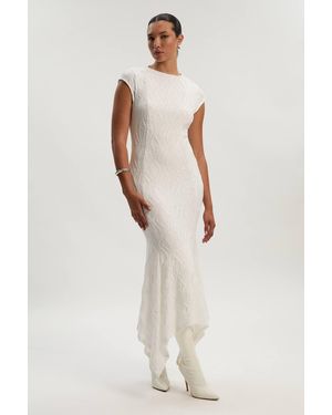 Karen Millen Textured Hanky Hem Short Sleeve Trim Detail Jersey Maxi Dress - White