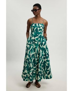 Karen Millen Petite Linen Geo Print Woven Maxi Prom Dress - Green