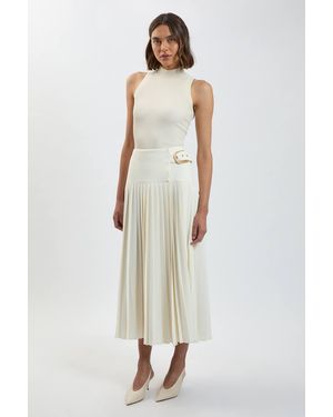 Karen Millen Forever Tailored Crepe Pleated Wrap Buckle Detail Maxi Skirt - Natural