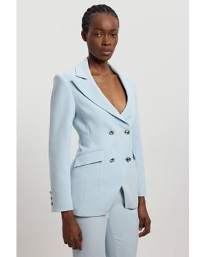 Karen Millen Compact Stretch Double Breasted Blazer - Blue