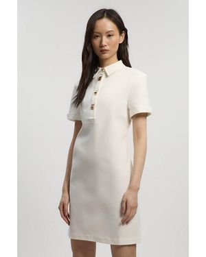 Karen Millen Techno Cotton Woven Short Shirt Dress With Clasp - Natural