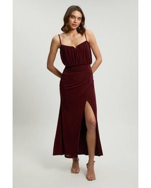 Karen Millen Drapey Crepe Bodice Detail Split Maxi Dress - Red