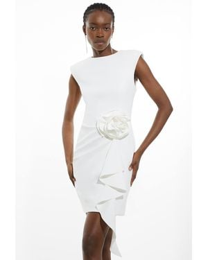 Karen Millen Scuba Rosette Detail Woven Mini Dress - White