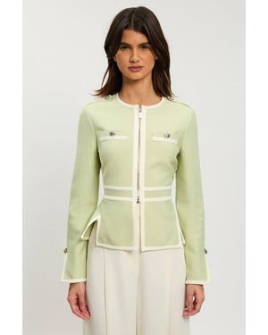 Karen Millen Petite Figure Form Bandage Military Contrast Piping Knit Split Hem Jacket - Green