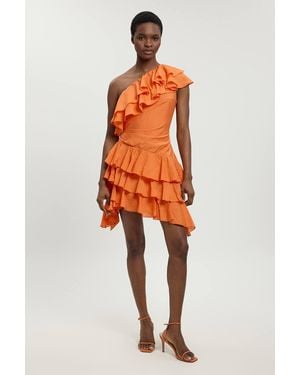 Karen Millen Drama Frill Midi Dress - Orange