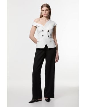Karen Millen Compact Stretch Asymmetric Collar Wide Leg Tailored Jumpsuit - White