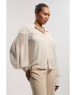 Karen Millen Plus Size Hotfix Studded Long Sleeve Woven Shirt - Natural