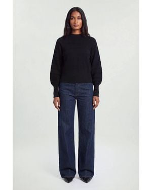 Karen Millen Wool Look Rib Detail Long Sleeve Knitted Top - Blue