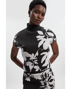 Karen Millen Jacquard Floral Knitted Top - Grey