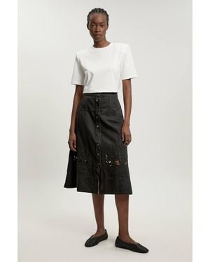 Karen Millen Denim Cut Out Full Midi Skirt - White