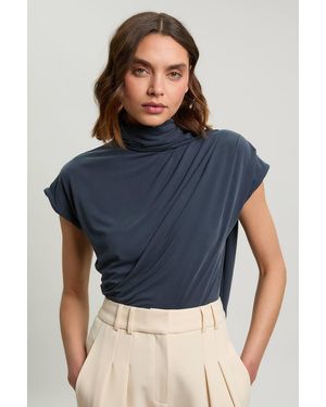 Karen Millen Cowl Neck Tie Detail Jersey Top - Blue