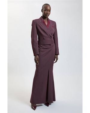 Karen Millen Pinstripe Satin Mix Tailored Maxi Skirt - Purple