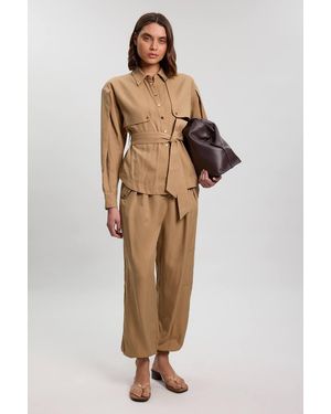Karen Millen Cupro Utility Twill Woven Shirt - Natural