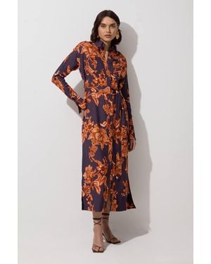 Karen Millen Viscose Linen Woven Shirt Dress - Red