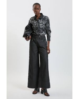 Karen Millen Jacquard Denim Contrast Collar And Cuff Shirt - Black
