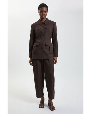 Karen Millen Herringbone Texture Utility Trousers - Brown